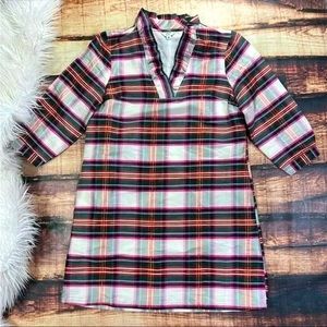 Crown & Ivy Plaid Dress Ruffle Neck medium lined gold